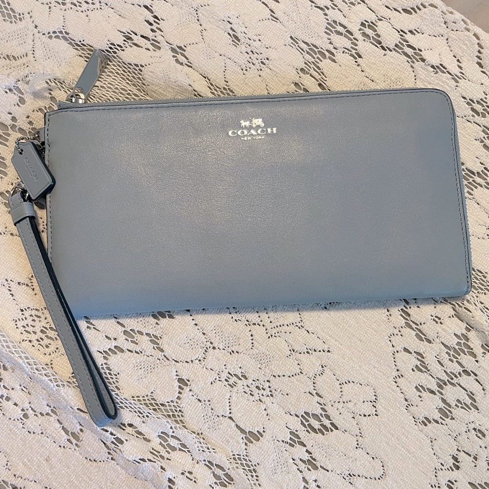 Large Pale Blue Coach wristlet/wallet